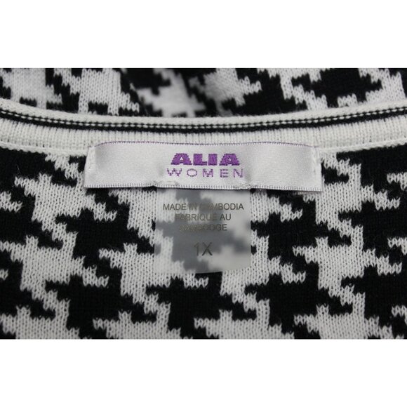 Alia‎ women's large black white houndstooth round neck knit pullover sweater 1X - Picture 7 of 8